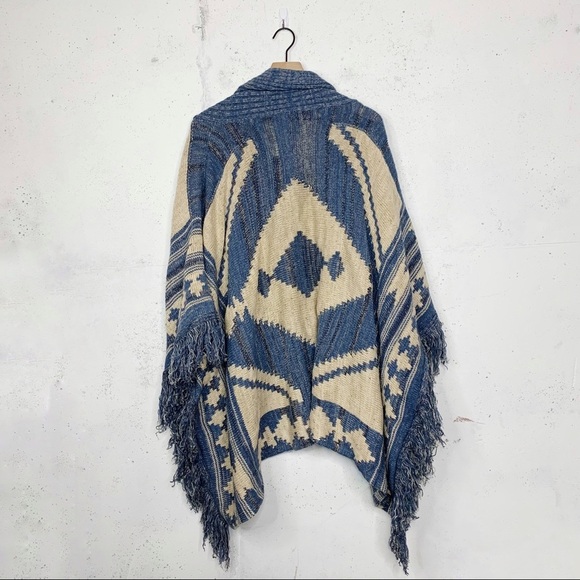 Lauren Ralph Lauren Vintage Aztec Knitted Wool Linen Blend Poncho Shawl Cardigan - Picture 13 of 16